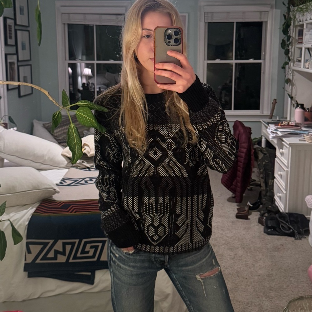 J Crew Chic Black and White Geometric Sweater